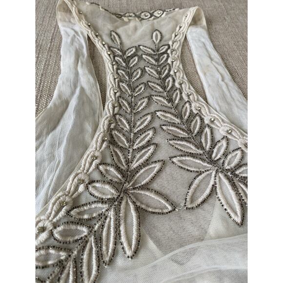 Free People “Twilight” Beaded Mini Dress L Plunge V-Neck Racerback Night Out - Picture 12 of 14